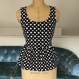 Anthropologie black & white check print peplum sleeveless top